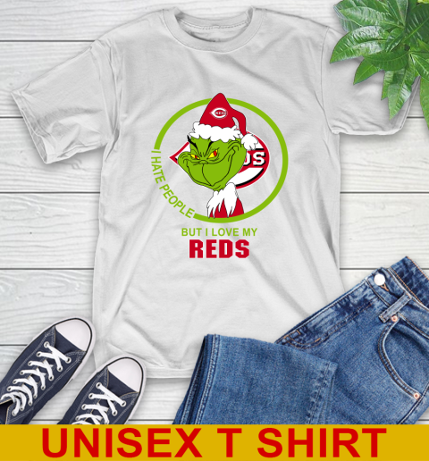 Cincinnati Reds MLB Christmas Grinch I Hate People But I Love My Favorite Baseball Team T-Shirt