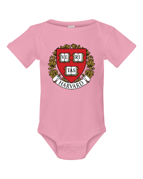 Harvard Crimson Infant Bodysuit ynxl harvard crimson infant rib bodysuit 4400 105 front pink
