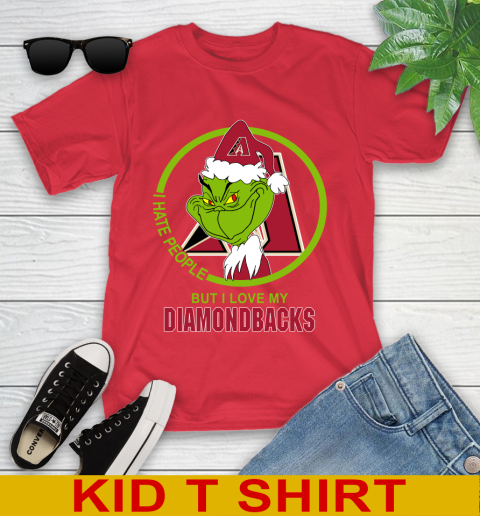 Arizona Diamondbacks MLB Christmas Grinch I Hate People But I Love My Favorite Baseball Team Youth T-Shirt 10