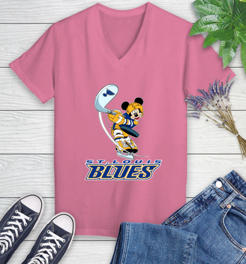 NHL Hockey St.Louis Blues Cheerful Mickey Mouse Shirt Women's V-Neck T-Shirt 11