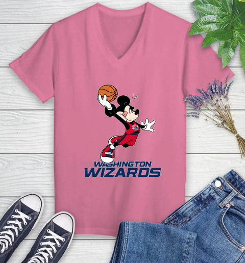 NBA Basketball Washington Wizards Cheerful Mickey Mouse Shirt Women's V-Neck T-Shirt 11