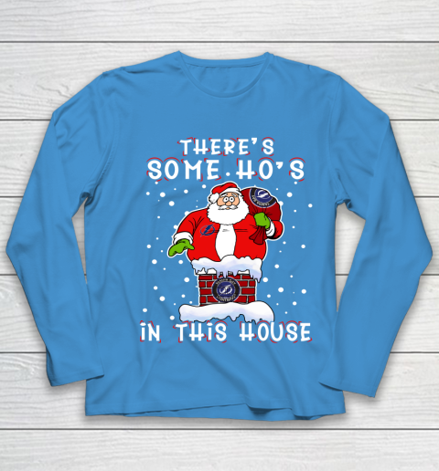 Tampa Bay Lightning Christmas There Is Some Hos In This House Santa Stuck In The Chimney NHL Youth Long Sleeve 5