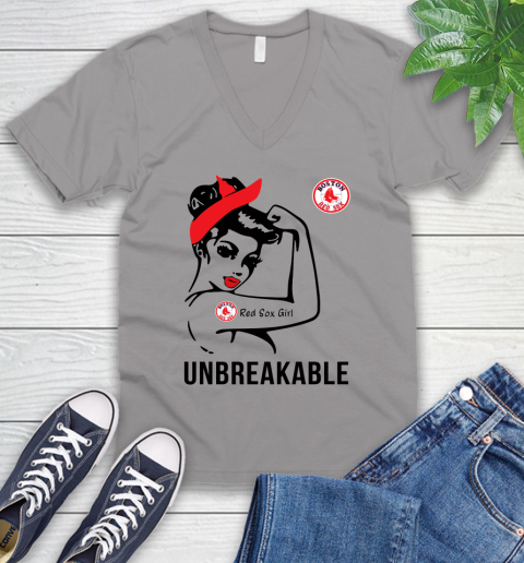 MLB Boston Red Sox Girl Unbreakable Baseball Sports V-Neck T-Shirt 2