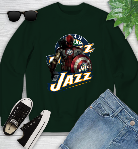 Utah Jazz NBA Basketball Captain America Thor Spider Man Hawkeye Avengers Youth Sweatshirt 10