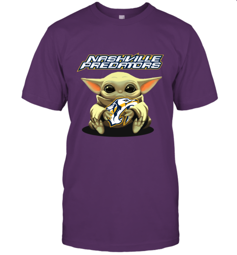 Baby Yoda Hugs The Nashville Predators Ice Hockey Unisex Jersey Tee