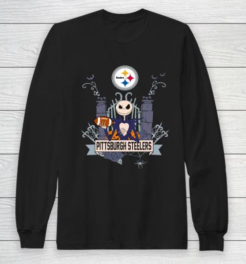 NFL Pittsburgh Steelers Football Jack Skellington Halloween Long Sleeve T-Shirt
