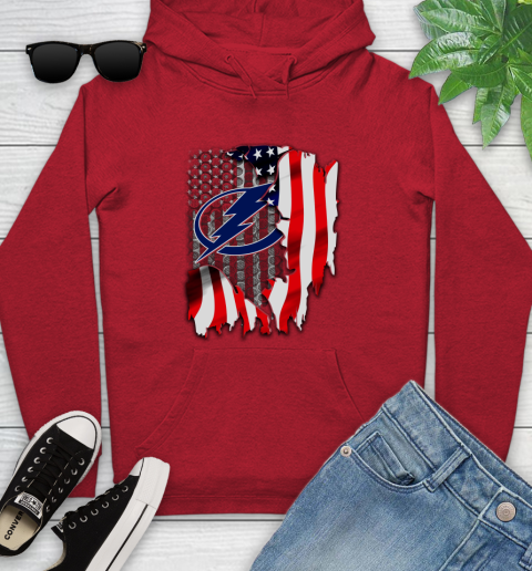 Tampa Bay Lightning NHL Hockey American Flag Youth Hoodie 12