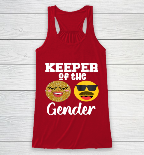 Keeper of the Gender Staches or Lashes Gender Reveal Party Racerback Tank 4