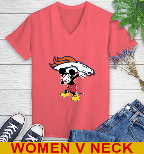 Denver Broncos NFL Football Dabbing Mickey Disney Sports Women's V-Neck T-Shirt 7