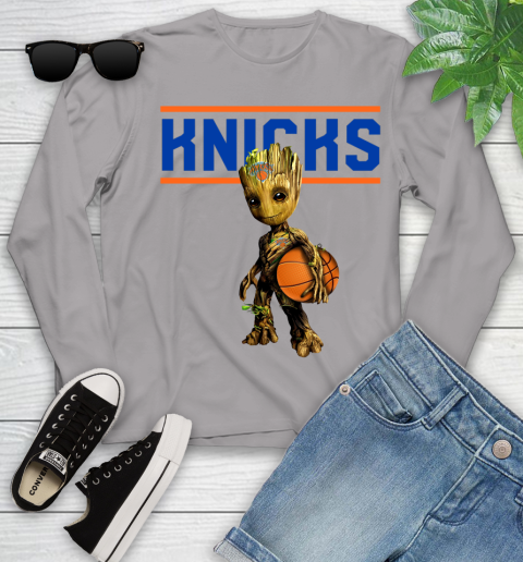 New York Knicks NBA Basketball Groot Marvel Guardians Of The Galaxy Youth Long Sleeve 5