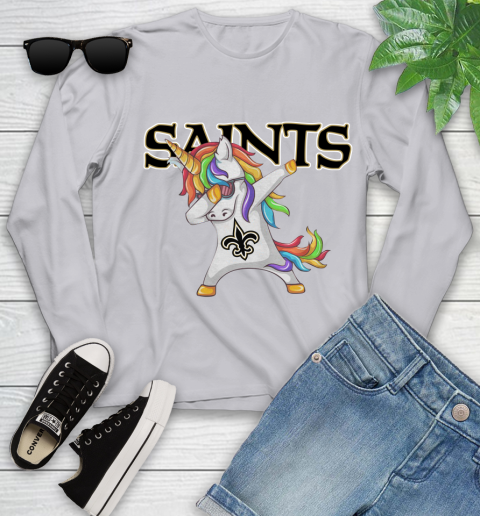 New Orleans Saints NFL Football Funny Unicorn Dabbing Sports Youth Long Sleeve 5