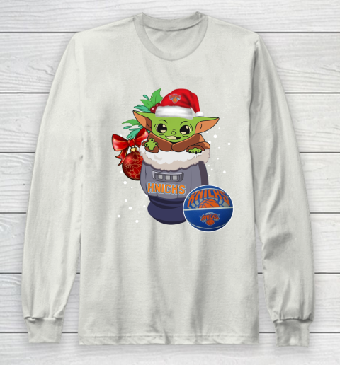 New York Knicks Christmas Baby Yoda Star Wars Funny Happy NBA Long Sleeve T-Shirt 12