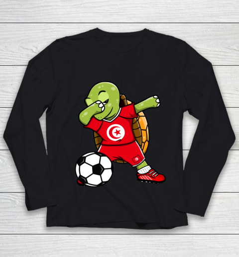 Dabbing Turtle Tunisia Soccer Fans Jersey Tunisian Football Youth Long Sleeve