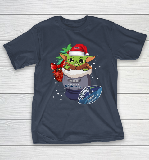 Seattle Seahawks Christmas Baby Yoda Star Wars Funny Happy NFL T-Shirt 5