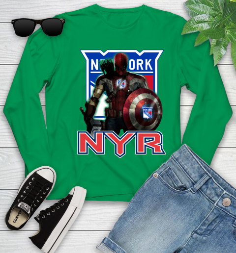 NHL Captain America Thor Spider Man Hawkeye Avengers Endgame Hockey New York Rangers Youth Long Sleeve 6