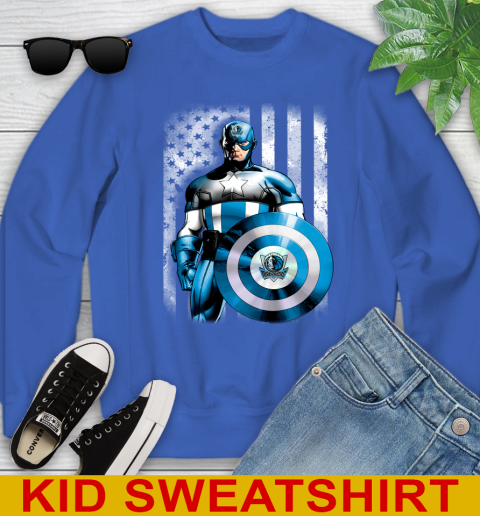 Dallas Mavericks NBA Basketball Captain America Marvel Avengers American Flag Shirt Youth Sweatshirt 6