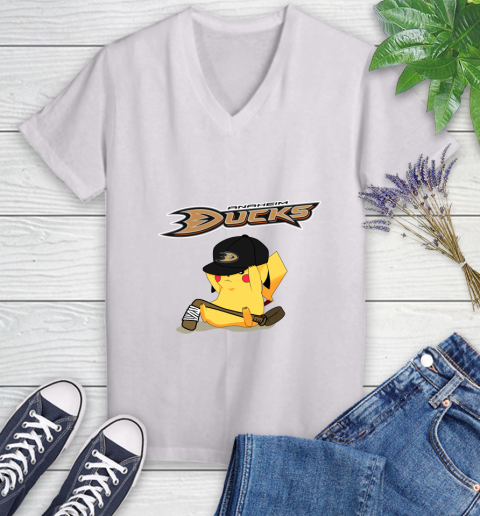 NHL Pikachu Hockey Sports Anaheim Ducks Women's V-Neck T-Shirt