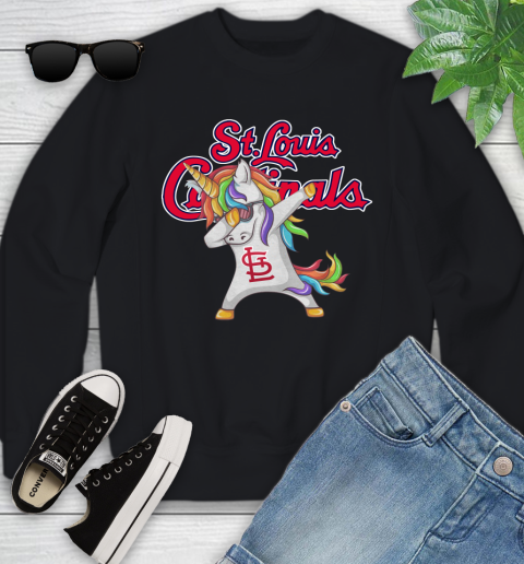 St.Louis Cardinals MLB Baseball Funny Unicorn Dabbing Sports Youth Sweatshirt 2