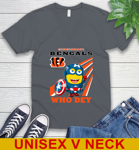 NFL Football Cincinnati Bengals Captain America Marvel Avengers Minion Shirt V-Neck T-Shirt 4