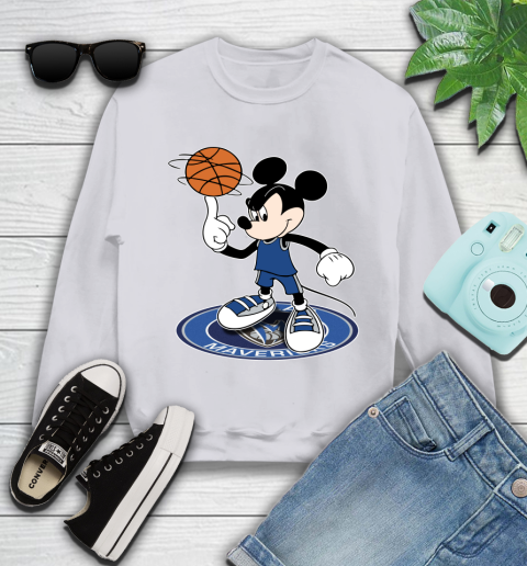NBA Basketball Dallas Mavericks Cheerful Mickey Disney Shirt Youth Sweatshirt 4