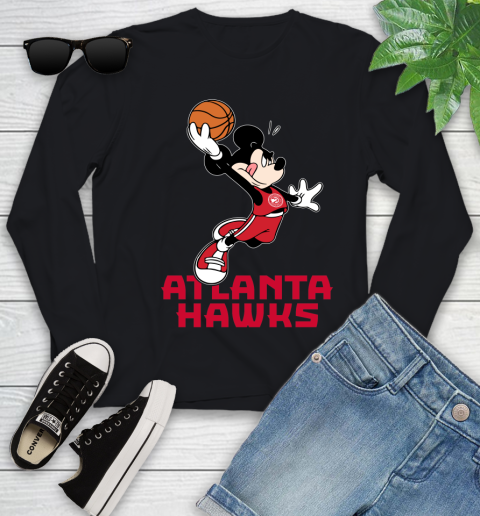 NBA Basketball Atlanta Hawks Cheerful Mickey Mouse Shirt Youth Long Sleeve