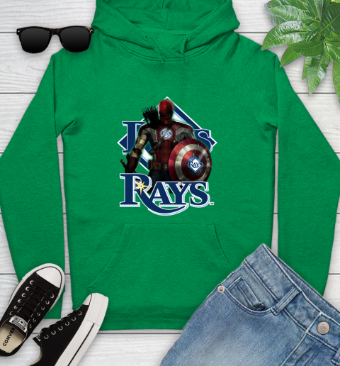 MLB Captain America Thor Spider Man Hawkeye Avengers Endgame Baseball Tampa Bay Rays Youth Hoodie 7