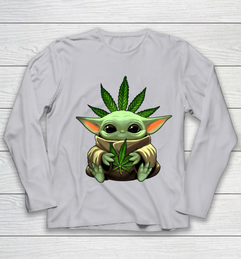 Baby Yoda Hug Marijuana Canabis Youth Long Sleeve 5