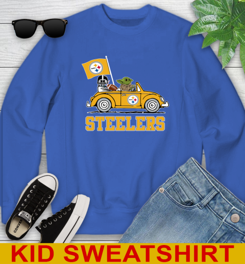 NFL Football Pittsburgh Steelers Darth Vader Baby Yoda Driving Star Wars Shirt Youth Sweatshirt 7