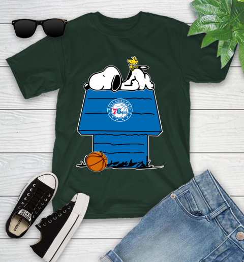 Philadelphia 76ers NBA Basketball Snoopy Woodstock The Peanuts Movie Youth T-Shirt 5