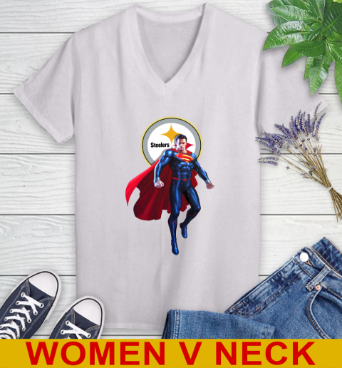 NFL Superman DC Sports Football Pittsburgh Steelers Women's V-Neck T-Shirt