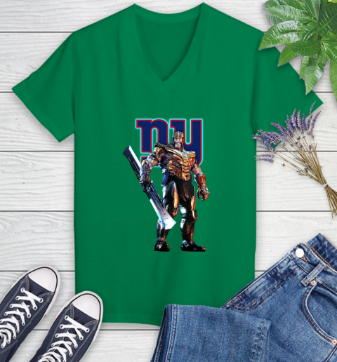 NFL Thanos Gauntlet Avengers Endgame Football New York Giants Women's V-Neck T-Shirt 5