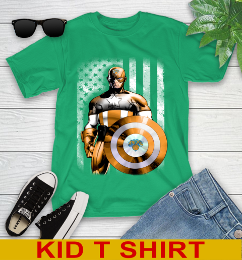 New York Knicks NBA Basketball Captain America Marvel Avengers American Flag Shirt Youth T-Shirt 7