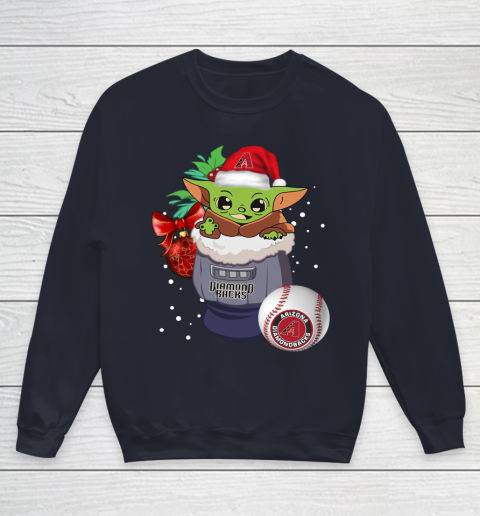 Arizona Diamondbacks Christmas Baby Yoda Star Wars Funny Happy MLB Youth Sweatshirt 3