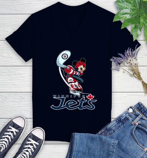 NHL Hockey Winnipeg Jets Cheerful Mickey Mouse Shirt Women's V-Neck T-Shirt 3