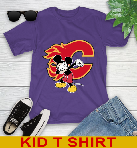 Calgary Flames NHL Hockey Dabbing Mickey Disney Sports Youth T-Shirt 4
