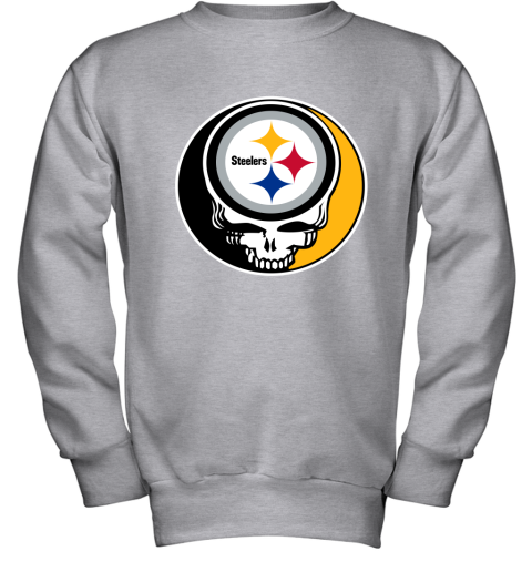 NFL Football PITTSBURGH STEELERS Grey Black Striped Sleeve Team Hoodie  Sweatshirt