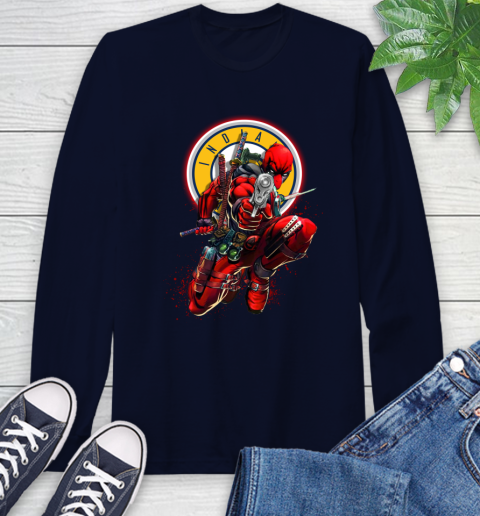 NBA Deadpool Marvel Comics Sports Basketball Indiana Pacers Long Sleeve T-Shirt 4
