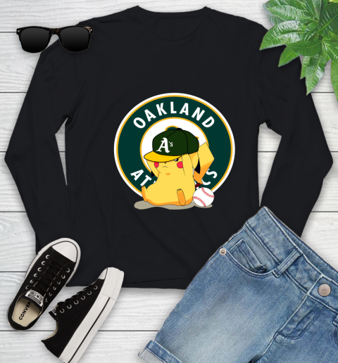 MLB Pikachu Baseball Sports Oakland Athletics Youth Long Sleeve 2