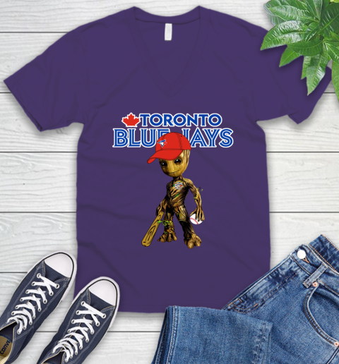 MLB Toronto Blue Jays Groot Guardians Of The Galaxy Baseball V-Neck T-Shirt 10