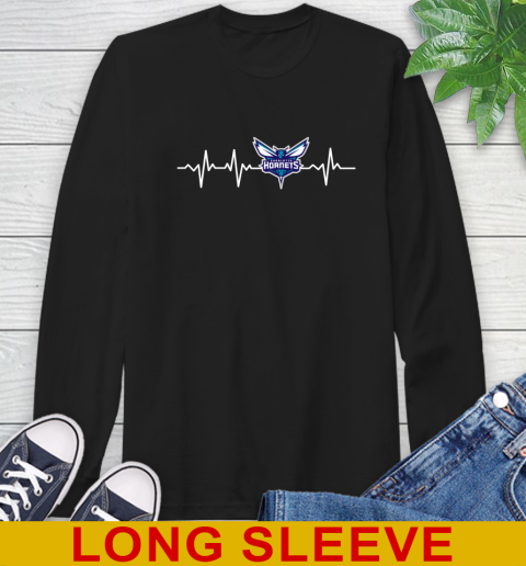 Charlotte Hornets NBA Basketball Heart Beat Shirt Long Sleeve T-Shirt