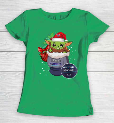 Charlotte Hornets Christmas Baby Yoda Star Wars Funny Happy NBA Women's T-Shirt