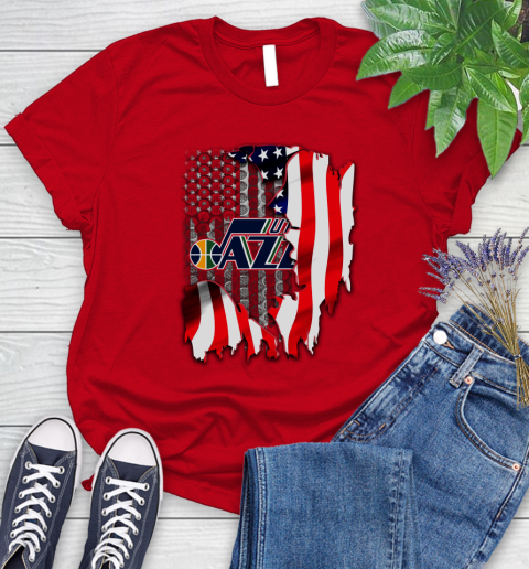Utah Jazz NBA Basketball American Flag Women's T-Shirt 13