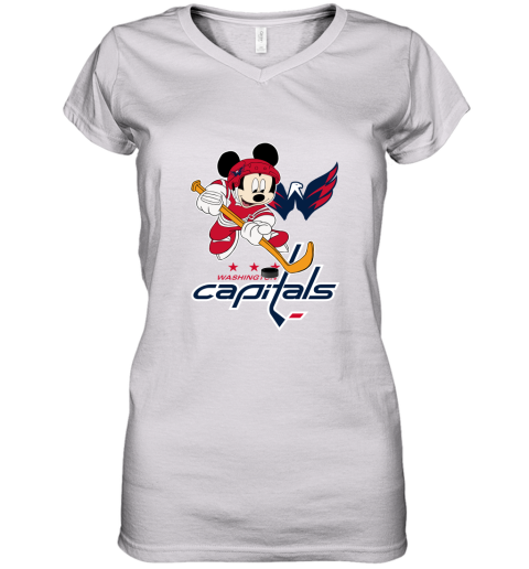 NHL Hockey Mickey Mouse Team Washington Capitals Women's V-Neck T-Shirt