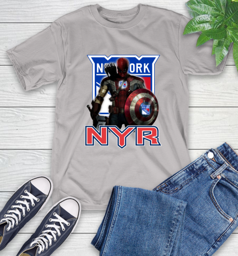NHL Captain America Thor Spider Man Hawkeye Avengers Endgame Hockey New York Rangers T-Shirt 12