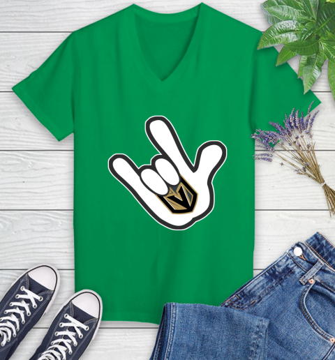 Vegas Golden Knights NHL Hockey Mickey Rock Hand Disney Women's V-Neck T-Shirt 5