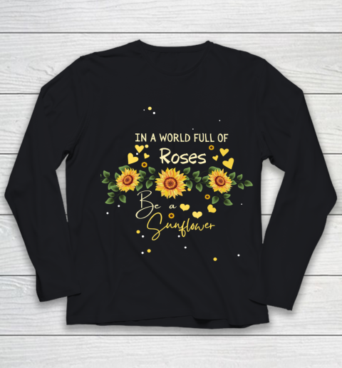 In a World Full of Roses be a Sunflower Summer Vibes Autism Awareness Youth Long Sleeve