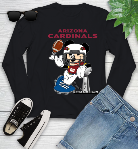 NFL Arizona Cardinals Mickey Mouse Disney Super Bowl Football T Shirt Youth Long Sleeve 2