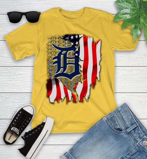 Detroit Tigers MLB Baseball American Flag Youth T-Shirt 10