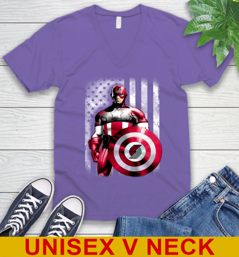 Portland Trail Blazers NBA Basketball Captain America Marvel Avengers American Flag Shirt V-Neck T-Shirt 8