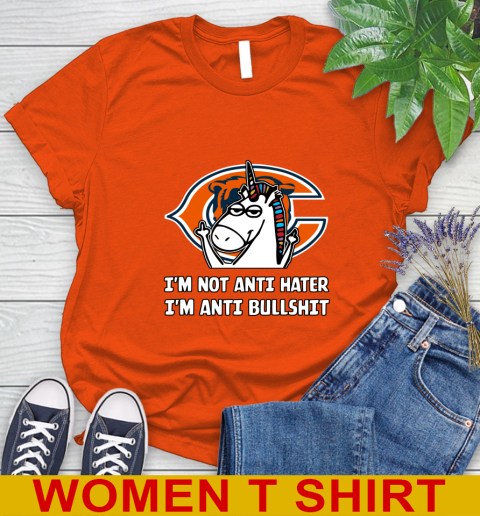 Chicago Bears NFL Football Unicorn I'm Not Anti Hater I'm Anti Bullshit Women's T-Shirt 4